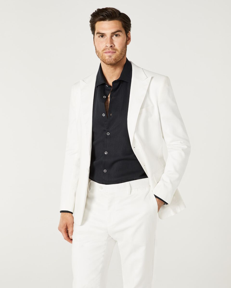 Mens Ivory Relaxed Slim Linen Tailored Suit Jacket